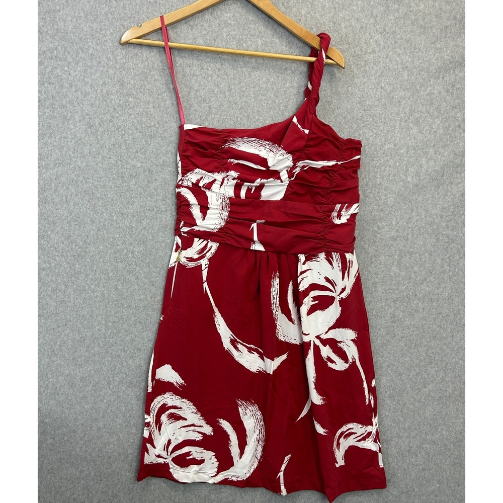 Tracy Negoshian One Shoulder Dress Red White Floral Date Night Size Medium NWT